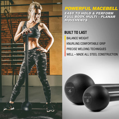 Steel Mace Bell for Comprehensive Strength Training – Full Body Workout Tool for Muscles, Shoulders, Grips, and Forearms – Available in 5 to 30 LB for Both Men and Women
