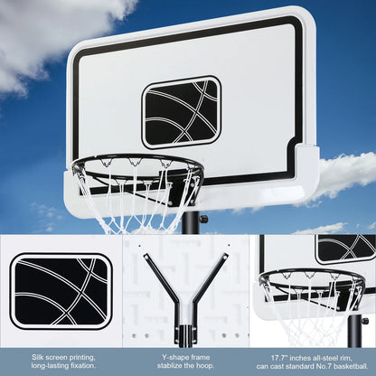 Adjustable 44-Inch Basketball Hoop with Height Range of 6.56 to 10 Feet - Durable and Portable Outdoor Basketball System for All Ages - White