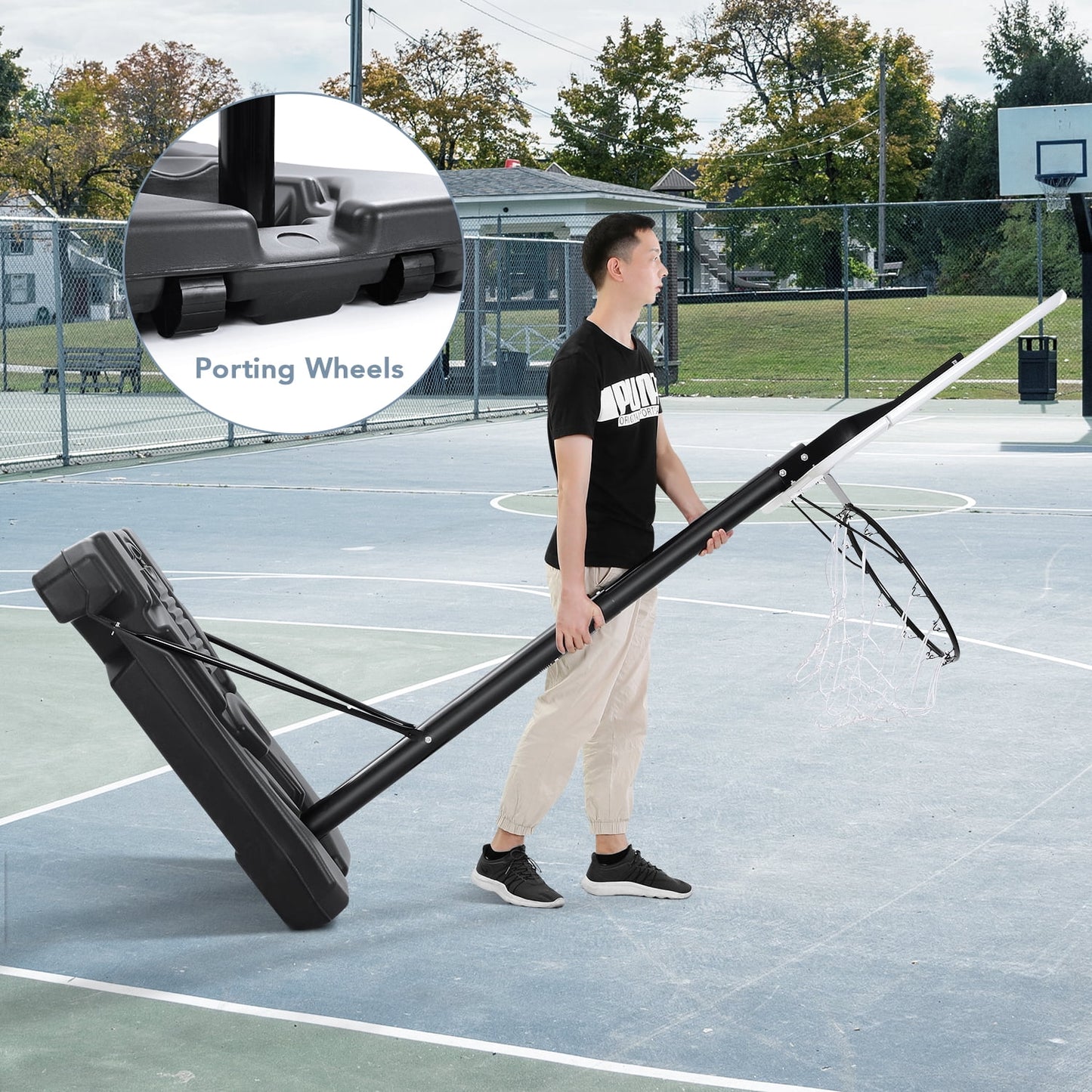 Adjustable 44-Inch Basketball Hoop with Height Range of 6.56 to 10 Feet - Durable and Portable Outdoor Basketball System for All Ages - White