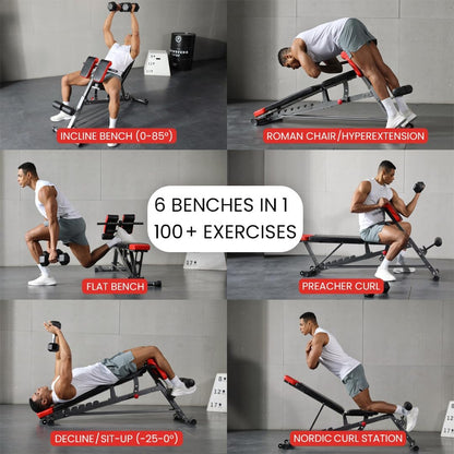 Multi-Functional FID Weight Bench for Comprehensive Full-Body Workouts – Hyper Back Extension, Roman Chair, Adjustable Ab Sit-Up Bench, Incline/Decline Bench, and Flat Bench