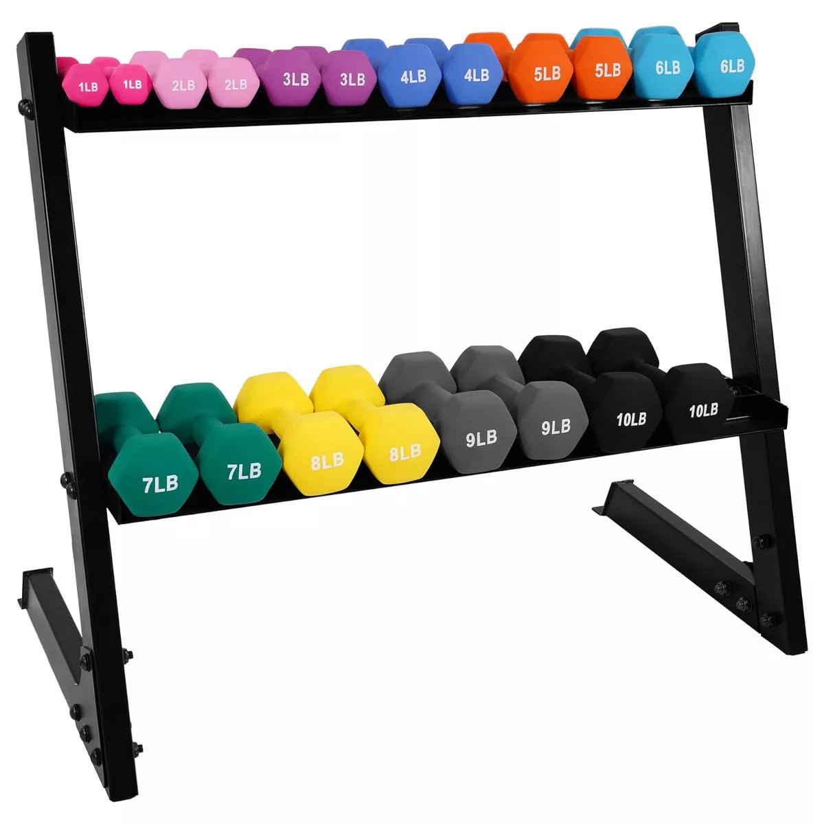 BalanceFrom Elite 110-Pound Neoprene Coated Cast Iron Dumbbell Set with Stand - 10 Pairs of Weights Ranging from 1 to 10 Pounds, Black