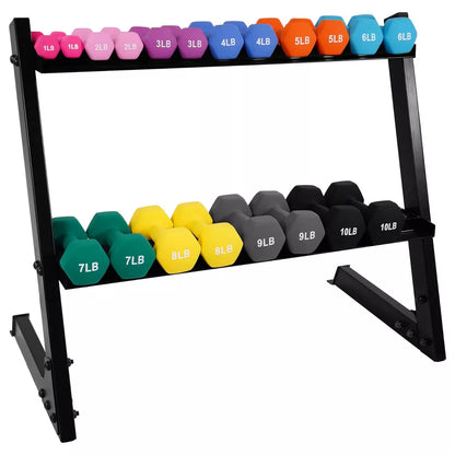 BalanceFrom Elite 110-Pound Neoprene Coated Cast Iron Dumbbell Set with Stand - 10 Pairs of Weights Ranging from 1 to 10 Pounds, Black