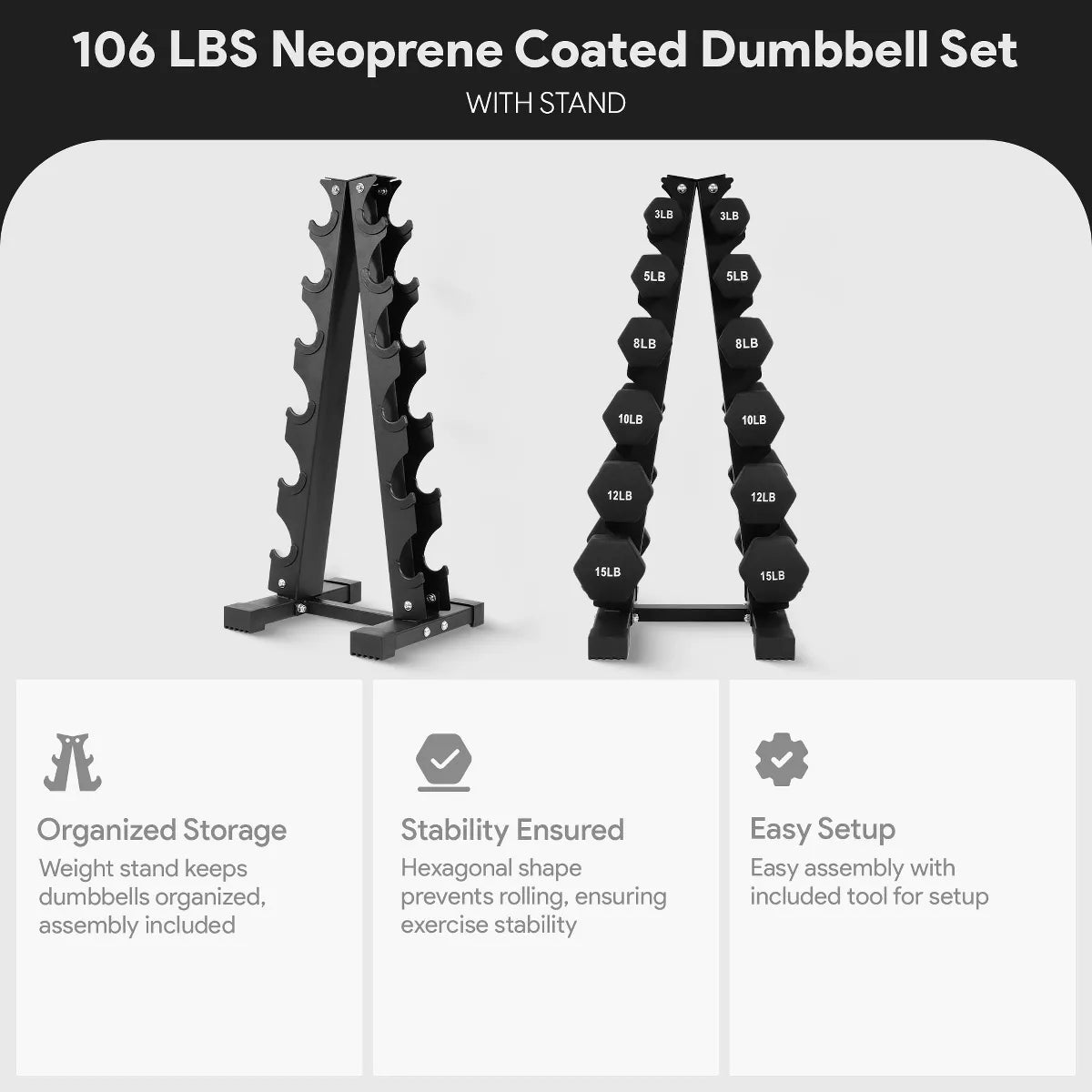 BalanceFrom Elite 110-Pound Neoprene Coated Cast Iron Dumbbell Set with Stand - 10 Pairs of Weights Ranging from 1 to 10 Pounds, Black
