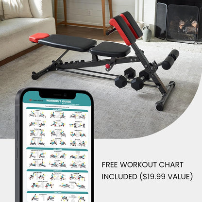 Multi-Functional FID Weight Bench for Comprehensive Full-Body Workouts – Hyper Back Extension, Roman Chair, Adjustable Ab Sit-Up Bench, Incline/Decline Bench, and Flat Bench