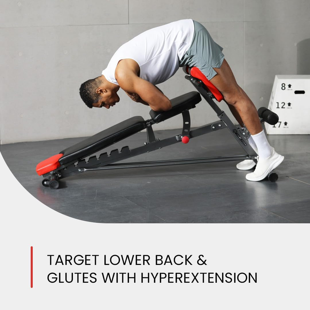 Multi-Functional FID Weight Bench for Comprehensive Full-Body Workouts – Hyper Back Extension, Roman Chair, Adjustable Ab Sit-Up Bench, Incline/Decline Bench, and Flat Bench