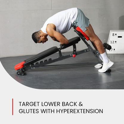Multi-Functional FID Weight Bench for Comprehensive Full-Body Workouts – Hyper Back Extension, Roman Chair, Adjustable Ab Sit-Up Bench, Incline/Decline Bench, and Flat Bench